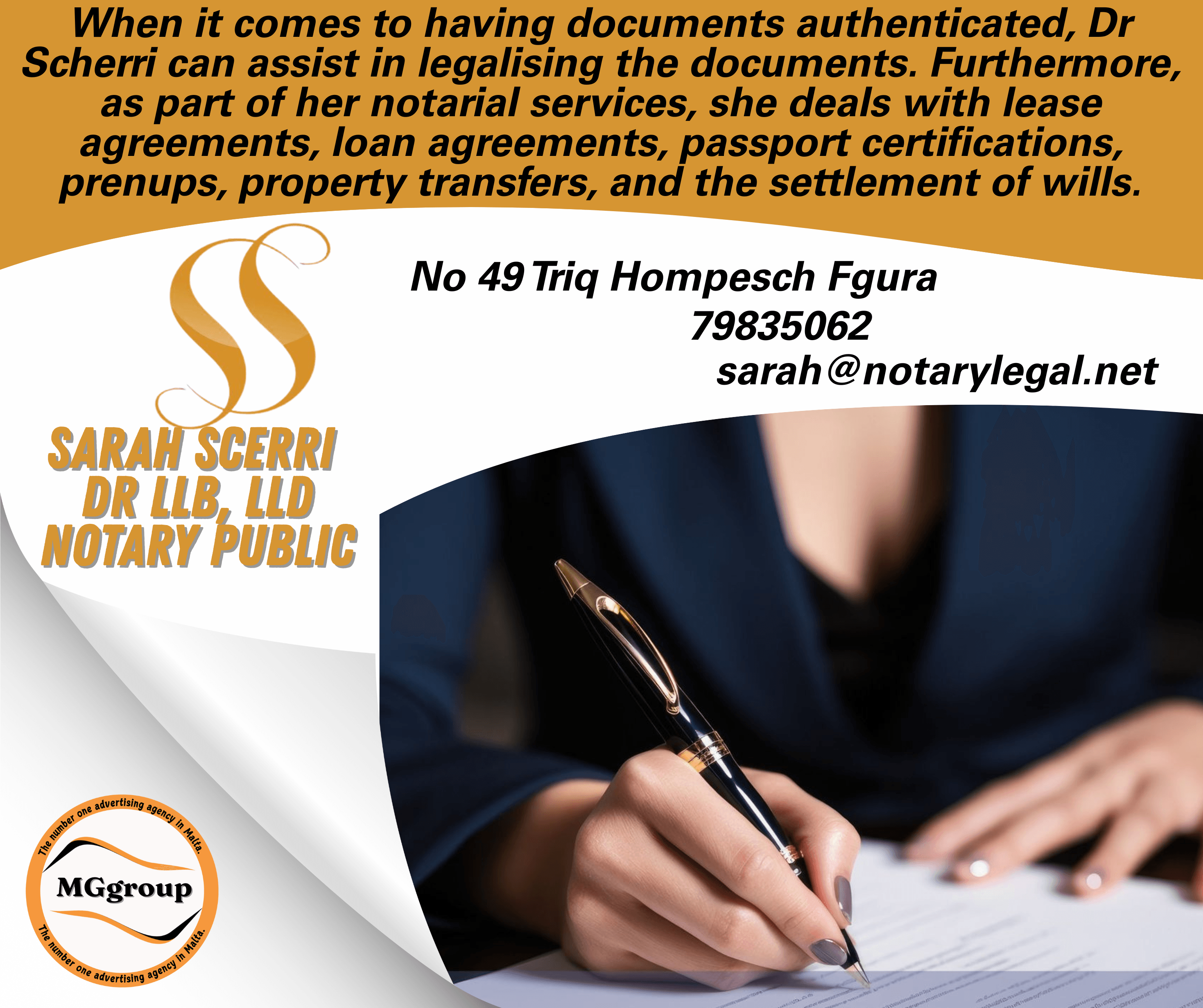 Dr Sarah Scerri LLB, LLD, Notary Public